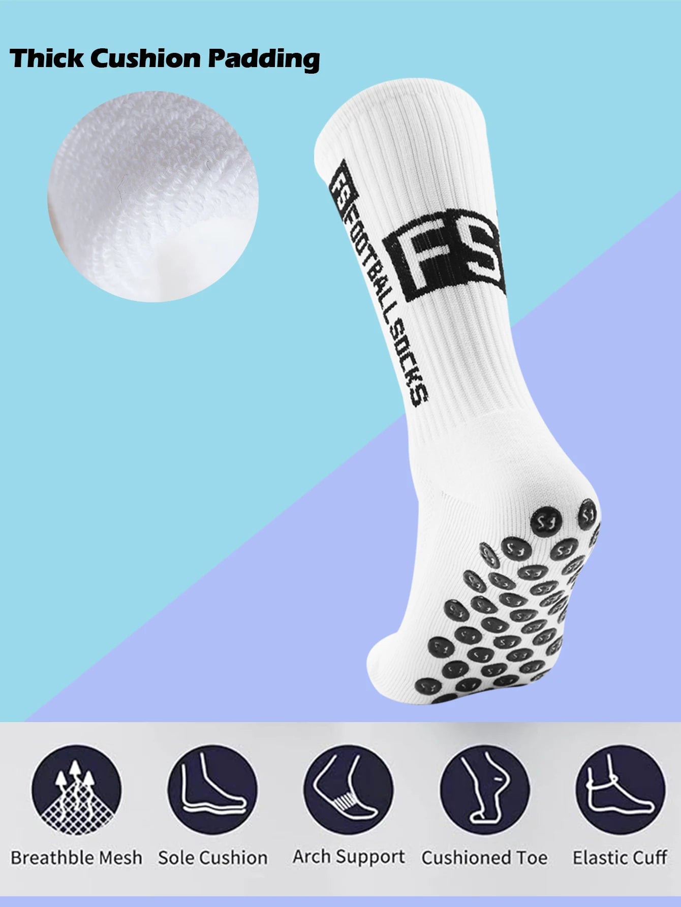 Men's Bamboo Soccer Socks With Non Slip Gripper Pads - 4 Pairs