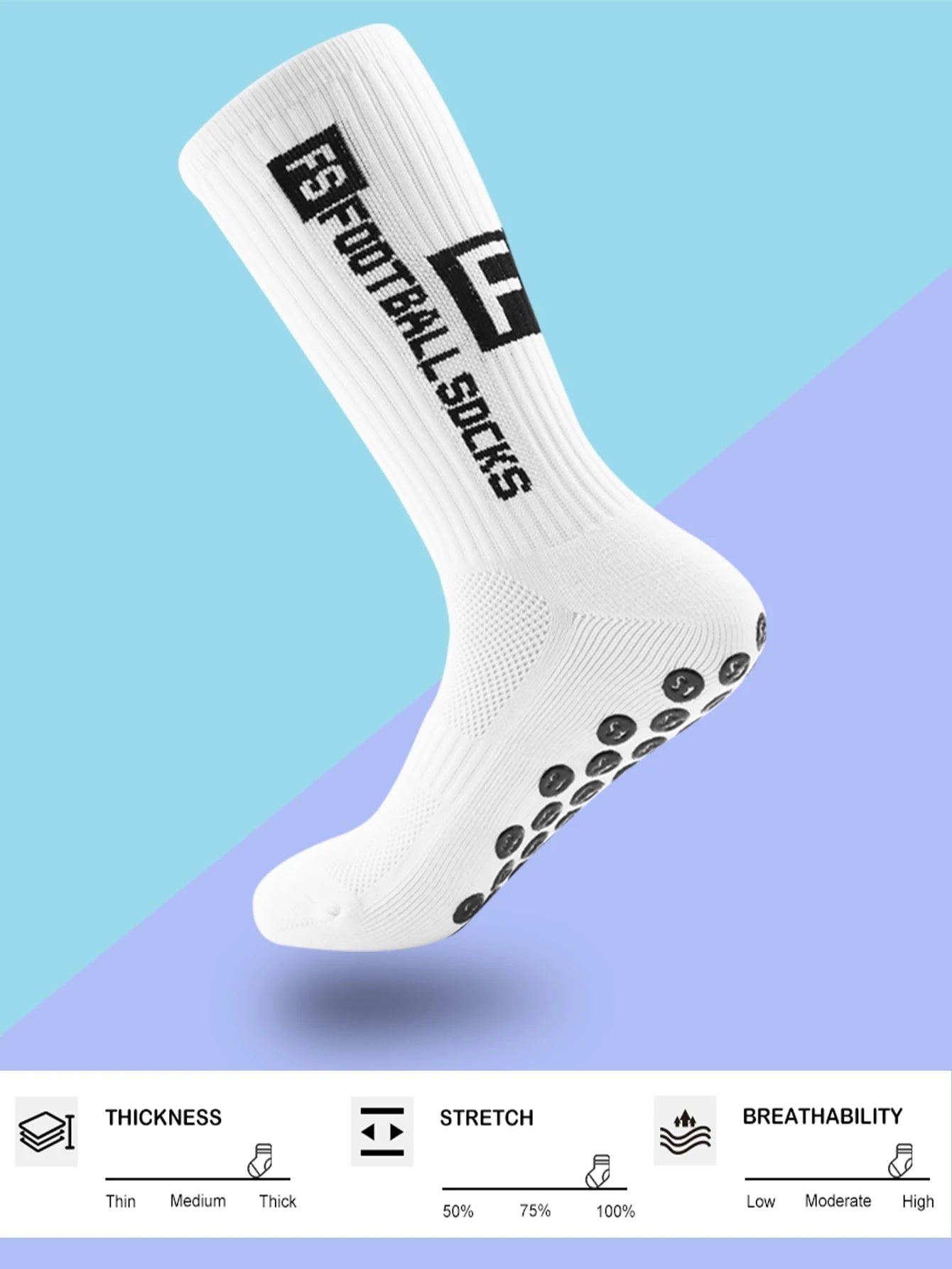 Men's Bamboo Soccer Socks With Non Slip Gripper Pads - 4 Pairs