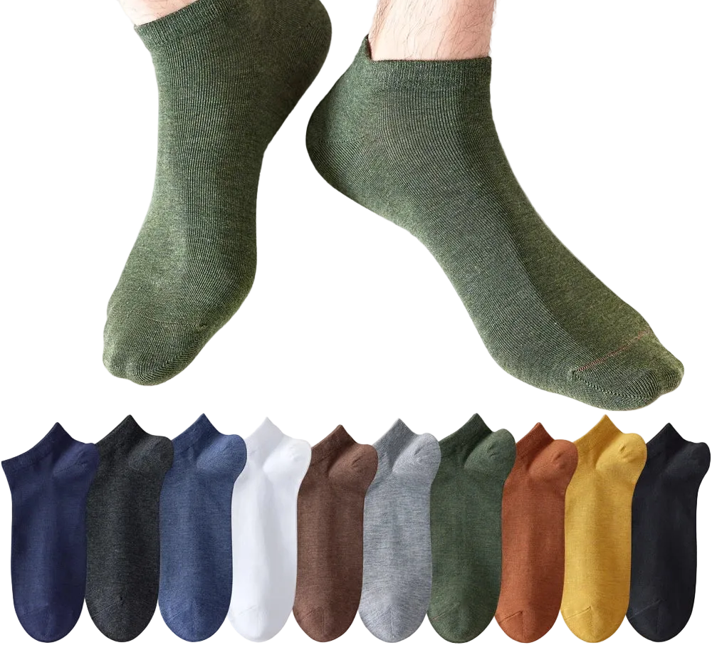 Men's ankle socks in green, made of soft cotton, available in multiple colors for comfort and style.