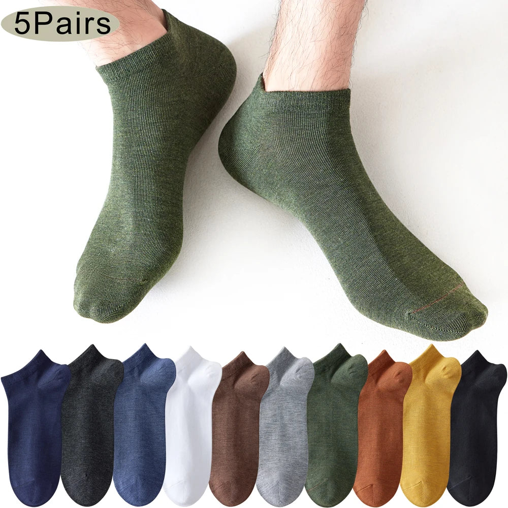 5 Pairs Mens Bamboo Fiber Ankle Socks Thin Breathable Antibacterial