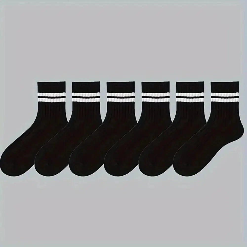 Men's Black/White Striped Mid Bamboo Tube Socks - Breathable Antibacterial