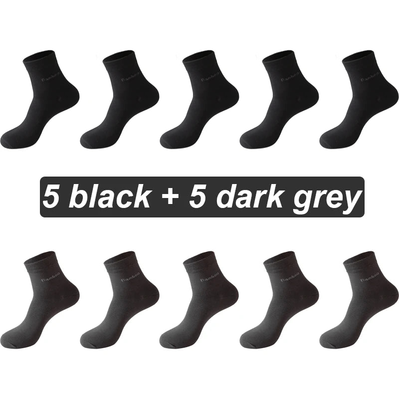 10 Pairs Bamboo Fiber Socks Mens Casual Business Antibacterial Breathable Quality