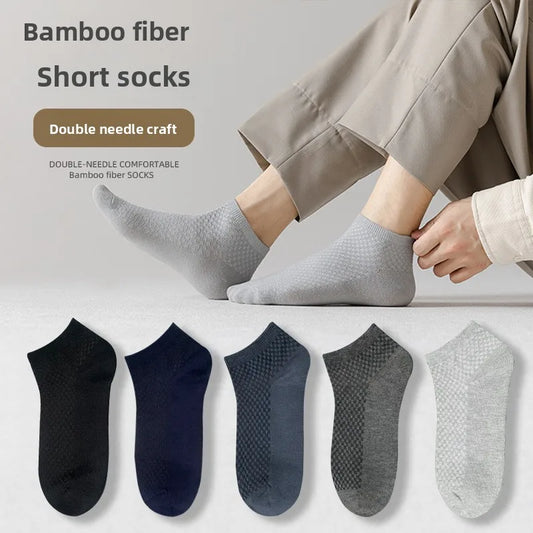Men's Bamboo Fiber Ankle Socks Pack Of 5 Pairs Breathable EU Size 38 To 45