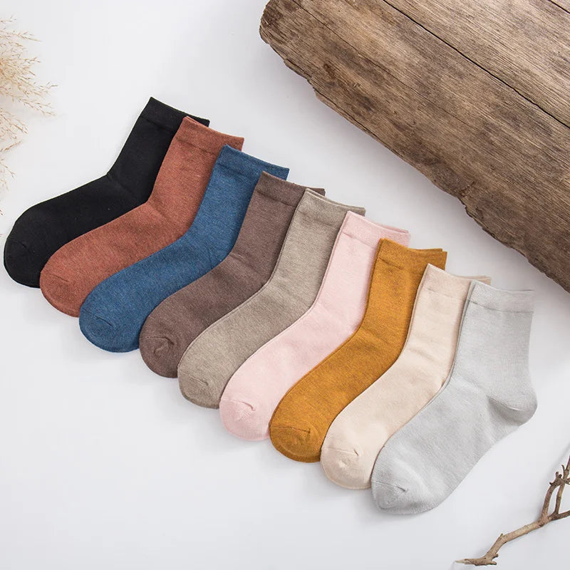 Women's Bamboo Fiber Solid Color Socks Breathable Casual 10 Pair Pack