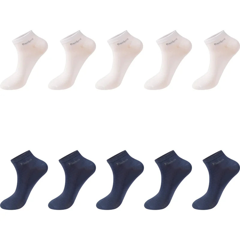 Set of 6 bamboo socks: 3 white and 3 navy, soft, breathable, ideal for comfort and everyday wear.