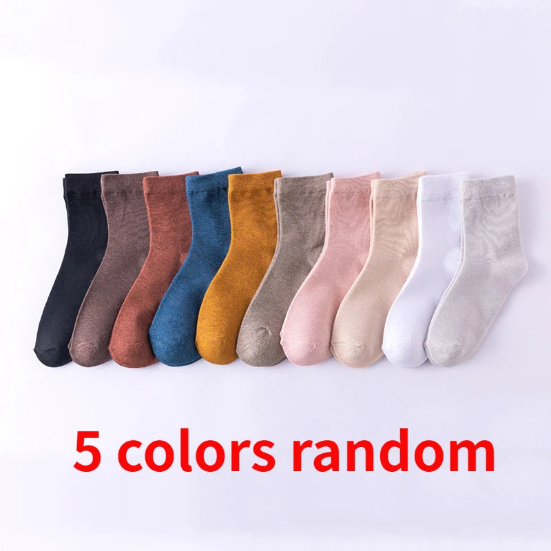 Women's Bamboo Fiber Socks 5 Pairs Solid Color Thin Candy Color Kawaii