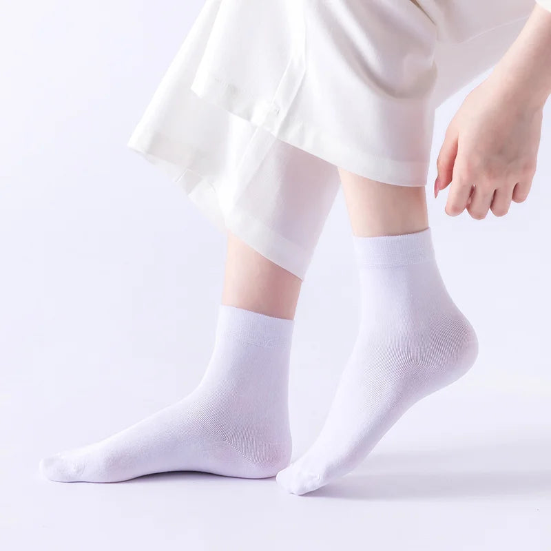 Women's Bamboo Fiber Socks 5 Pairs Solid Color Thin Candy Color Kawaii