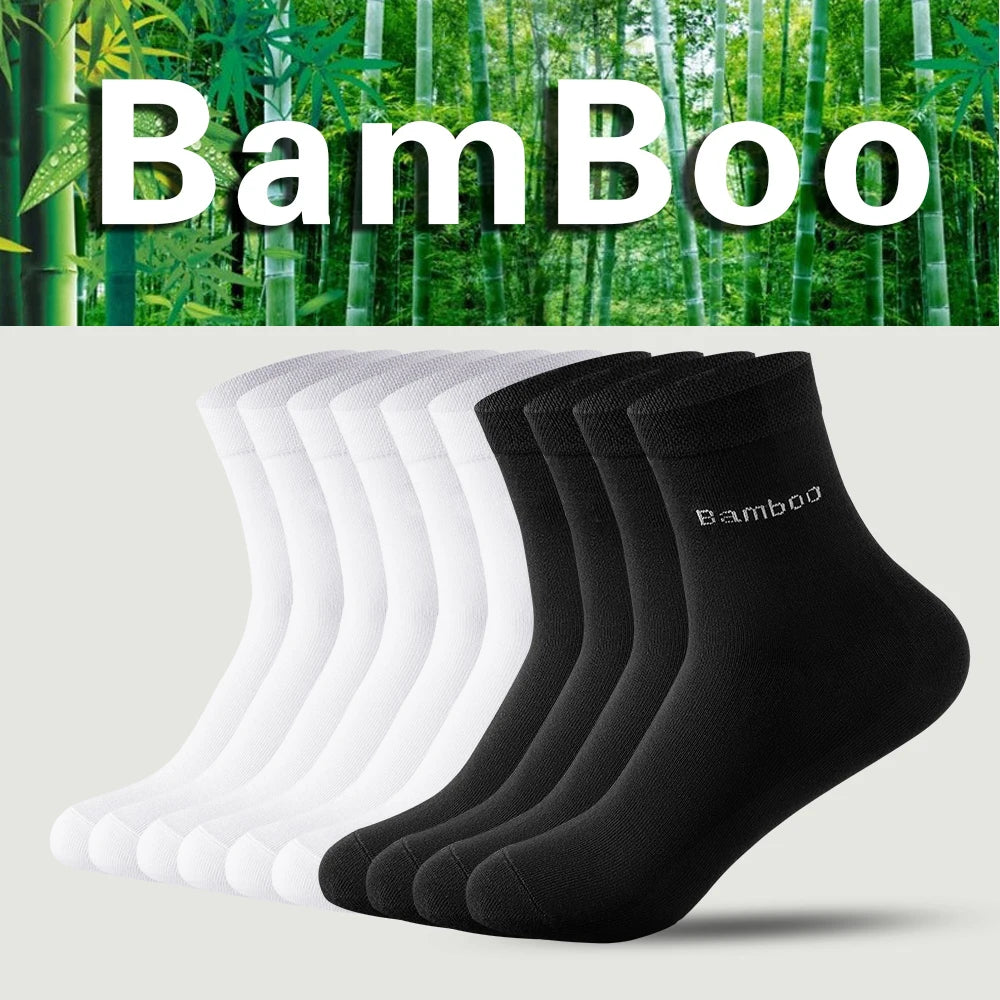 5 Pairs Bamboo Socks For Men Sweat Absorbing Deodorizing Dress Socks Black Long
