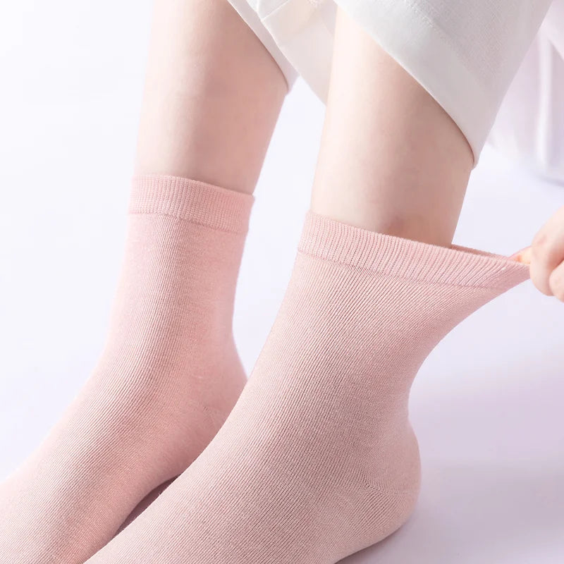 Women's Bamboo Fiber Socks 5 Pairs Solid Color Thin Candy Color Kawaii