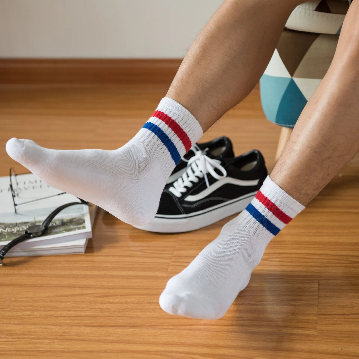 Vintage Two Stripe Bamboo Cotton Ankle Socks