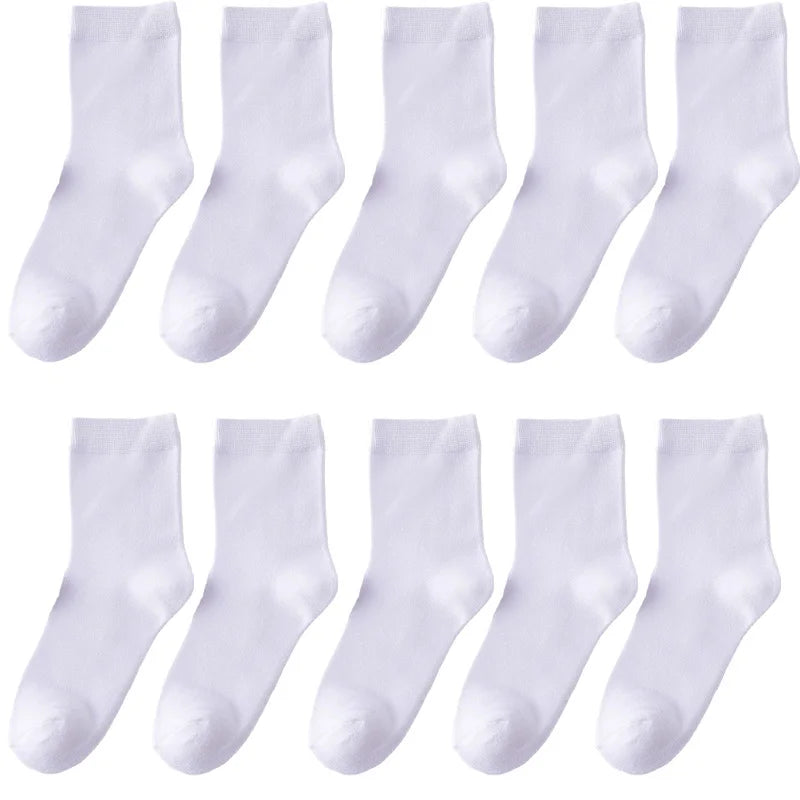 10 Pack Women's Bamboo Fiber Socks Retro Solid Color Casual Black Socks