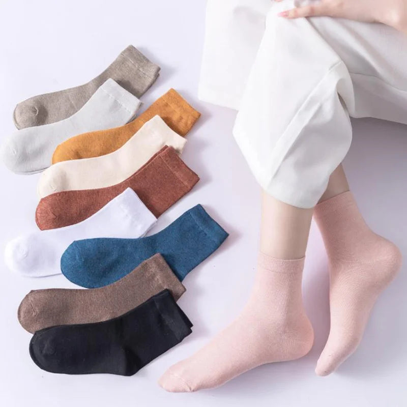 Women's Bamboo Fiber Socks 5 Pairs Solid Color Thin Candy Color Kawaii