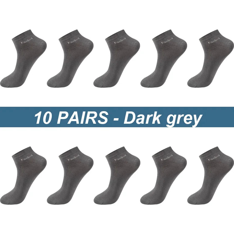 Men's Bamboo Fiber Socks 10 Pairs Breathable Ankle Antibacterial EU38-45 US6-11