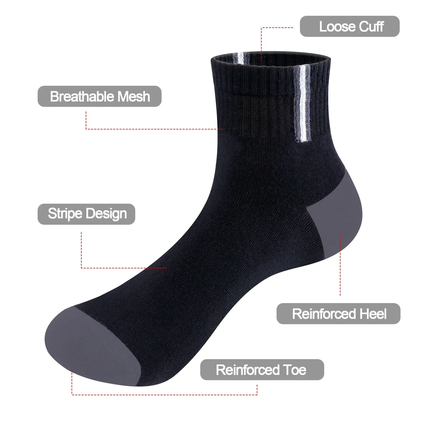 Mens Bamboo Ankle Socks Breathable Lightweight 5 Pairs Pack