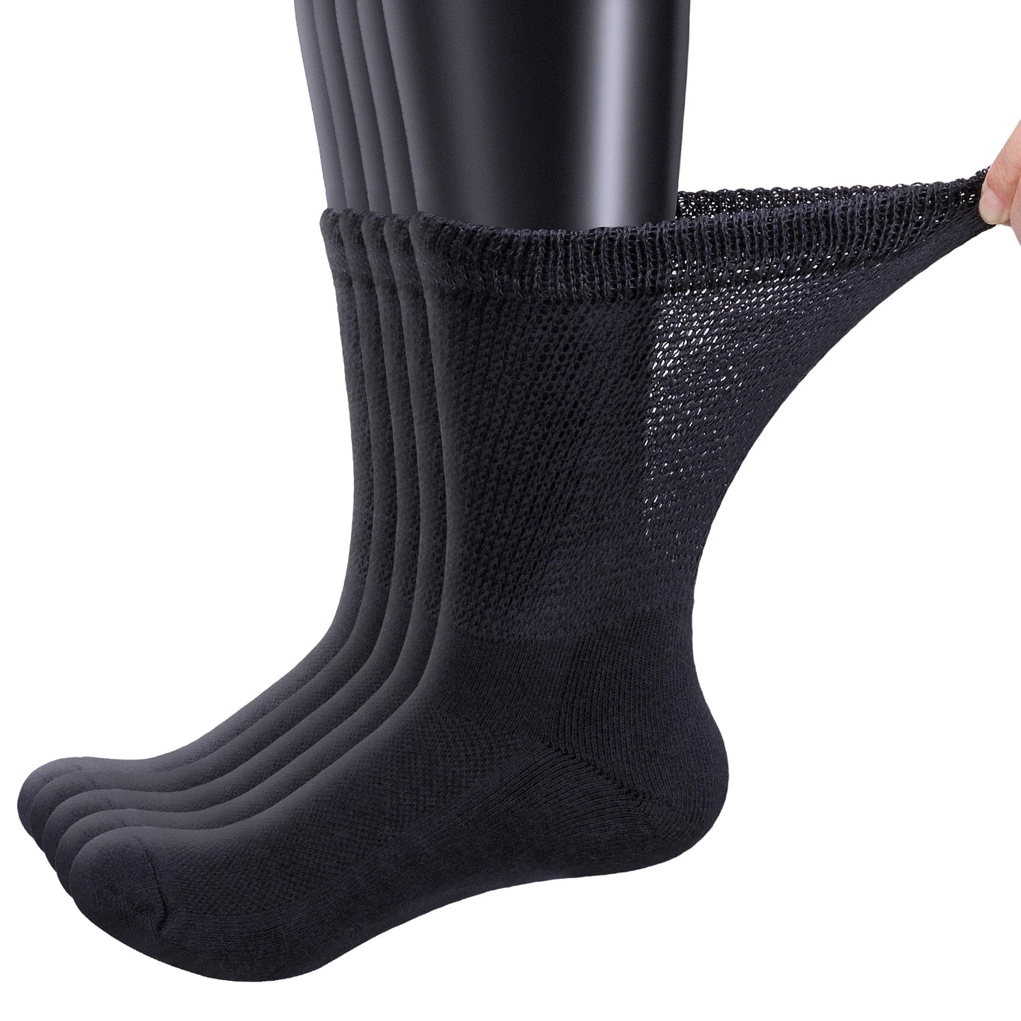 Diabetic Breathable Bamboo Socks - Cushioned Sole - 5 Pairs