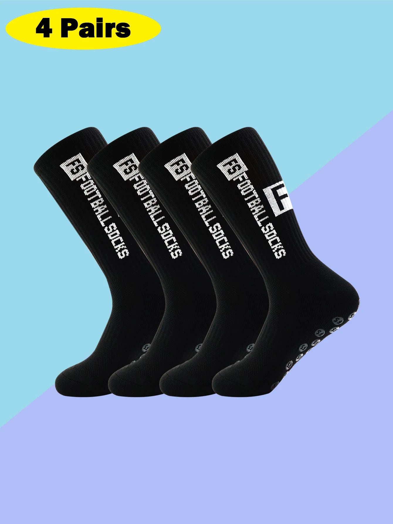 Men's Bamboo Soccer Socks With Non Slip Gripper Pads - 4 Pairs
