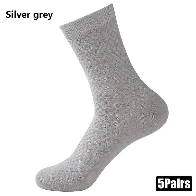 5 Pairs Men Bamboo Fiber Crew Socks Breathable Antibacterial Dress Socks