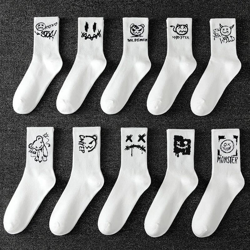 10 Pairs Men's Bamboo Graffiti Sports Socks - Breathable
