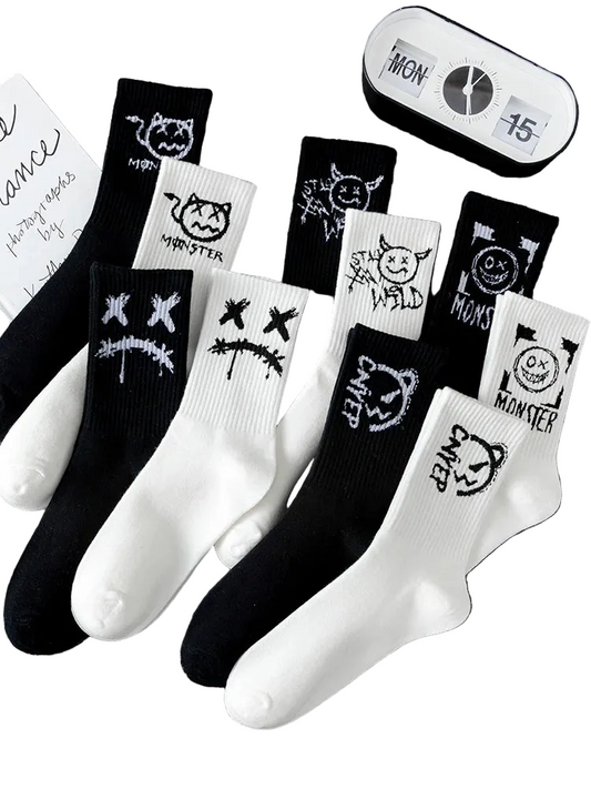 10 Pairs Men's Bamboo Graffiti Sports Socks - Breathable