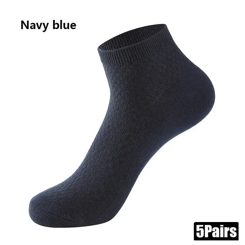 5 Pairs Men Bamboo Fiber Crew Socks Breathable Antibacterial Dress Socks