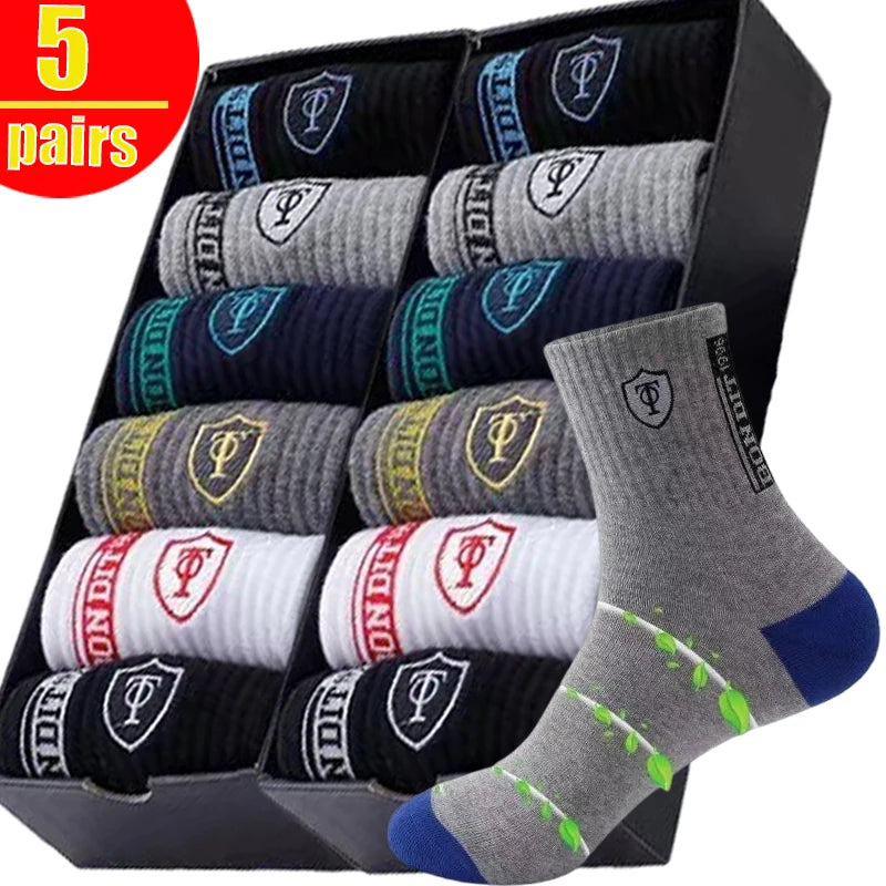 5 Pairs Breathable Bamboo Cotton Fiber Socks - Anti Odor