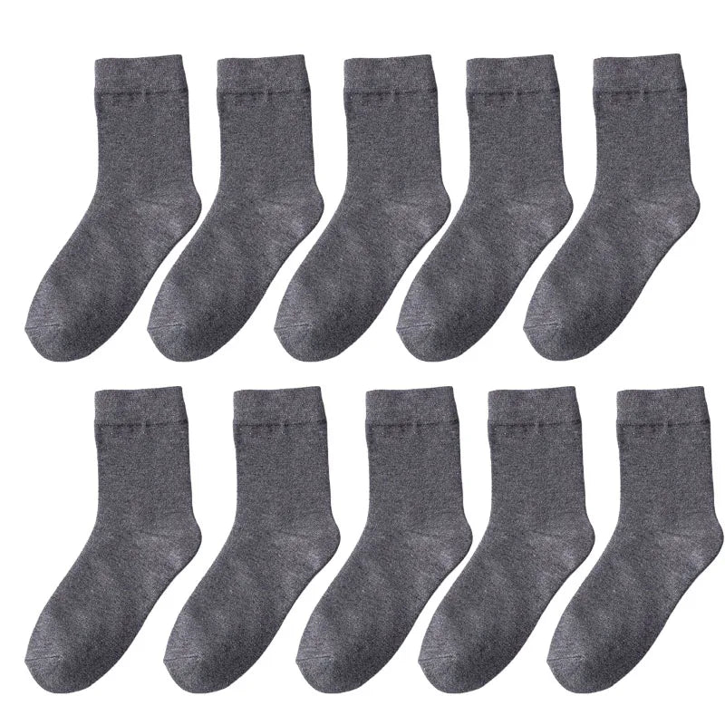 10 Pack Women's Bamboo Fiber Socks Retro Solid Color Casual Black Socks