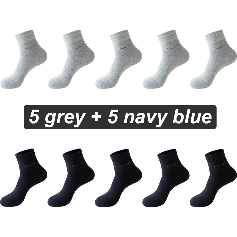 10 Pairs Bamboo Fiber Socks Mens Casual Business Antibacterial Breathable Quality
