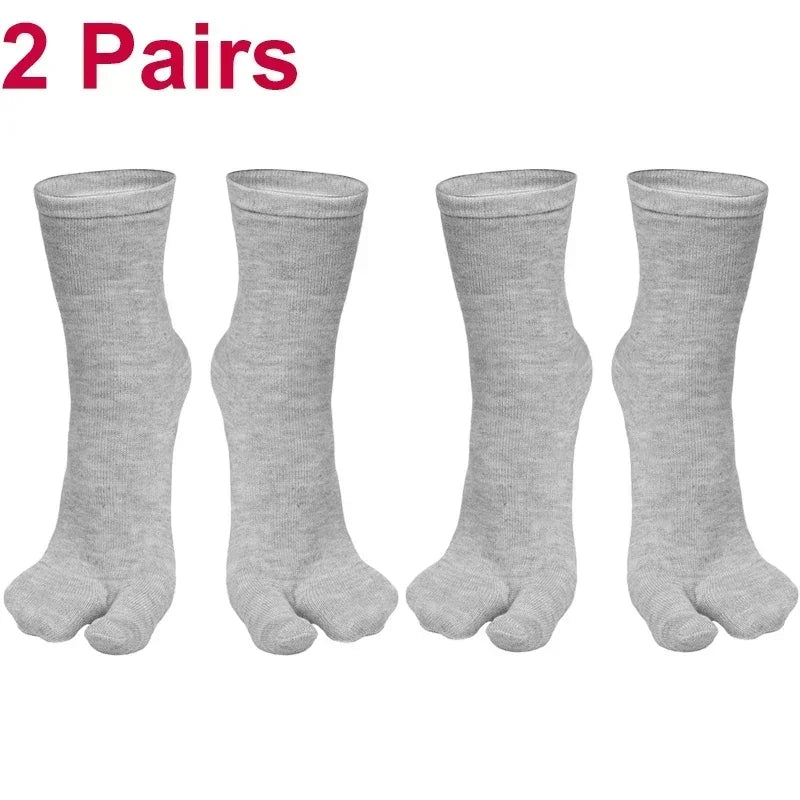 2 pairs of gray toe socks made from soft cotton for comfort and breathability.
