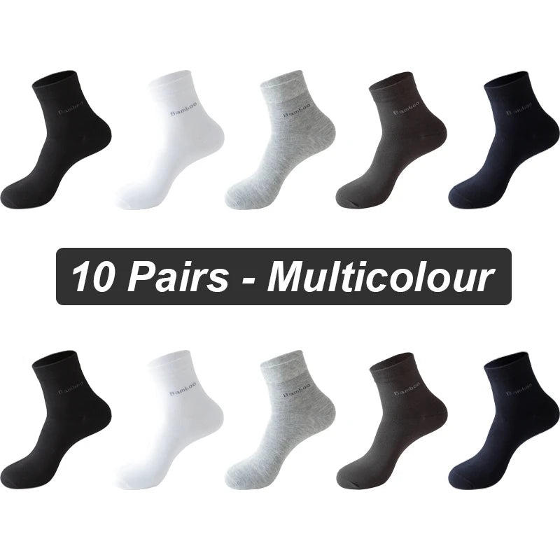 10 Pairs Bamboo Fiber Socks Mens Casual Business Antibacterial Breathable Quality
