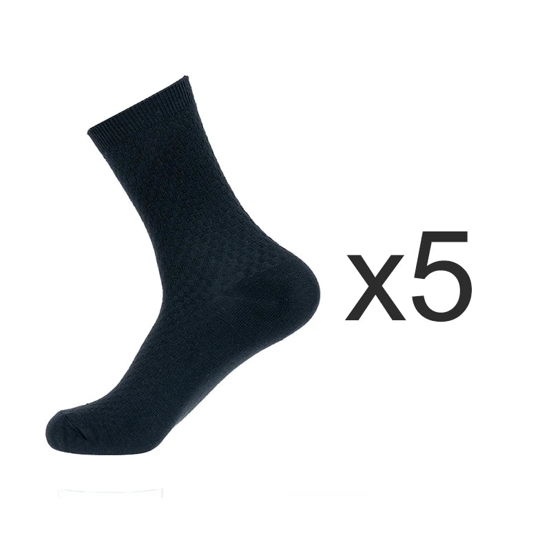 Mens Bamboo Fiber Socks 5 Pairs Long Business Solid Black High Quality