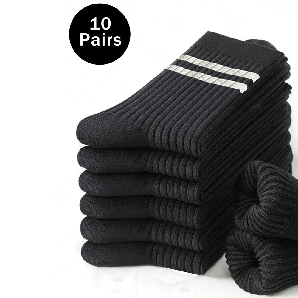 Men's Black/White Striped Mid Bamboo Tube Socks - Breathable Antibacterial