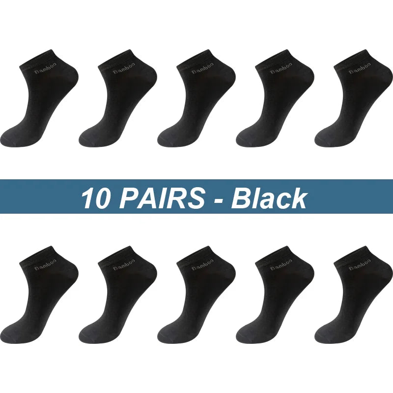 Men's Bamboo Fiber Socks 10 Pairs Breathable Ankle Antibacterial EU38-45 US6-11