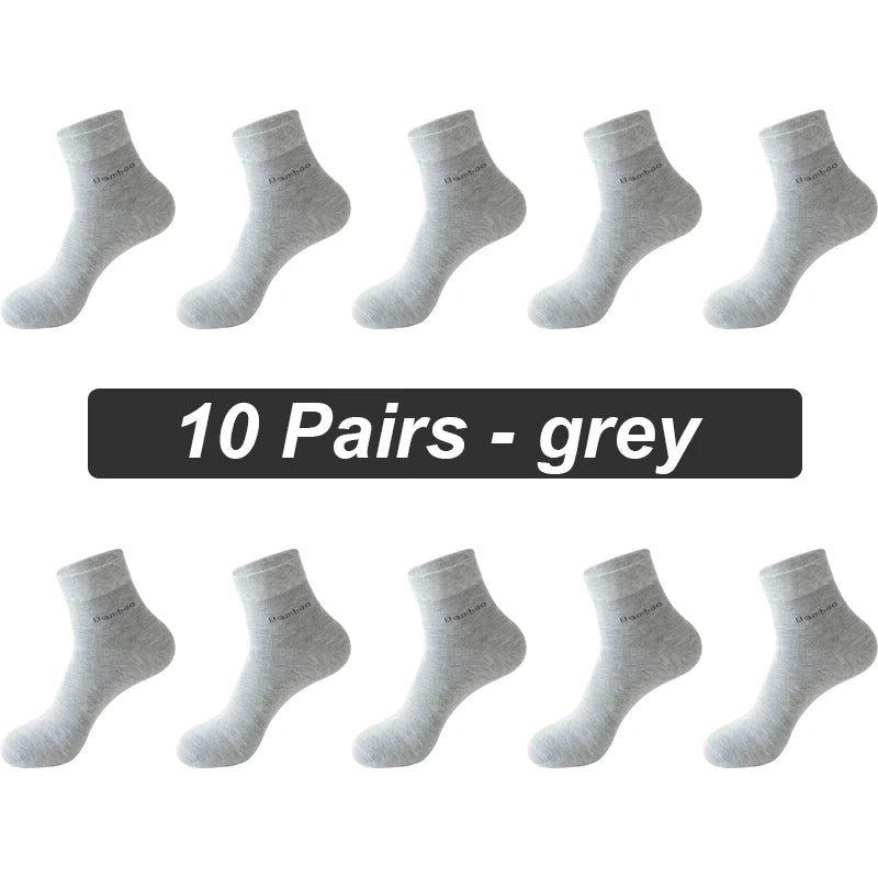 10 Pairs Bamboo Fiber Socks Mens Casual Business Antibacterial Breathable Quality