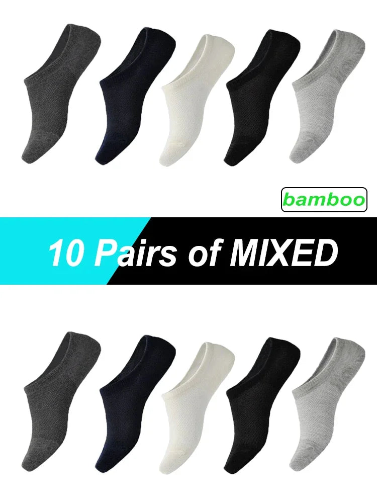 Bamboo Socks 10 Pairs Men Invisible Short Mesh Harajuku Style Black Plus Size