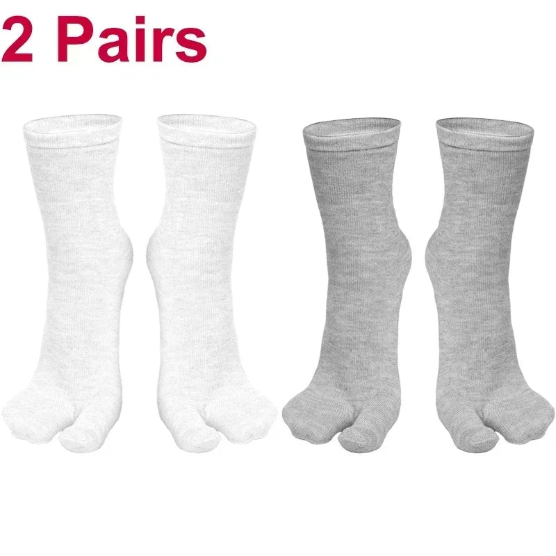 Set of 2 pairs of soft cotton socks, one white and one gray, comfortable and breathable for everyday wear.