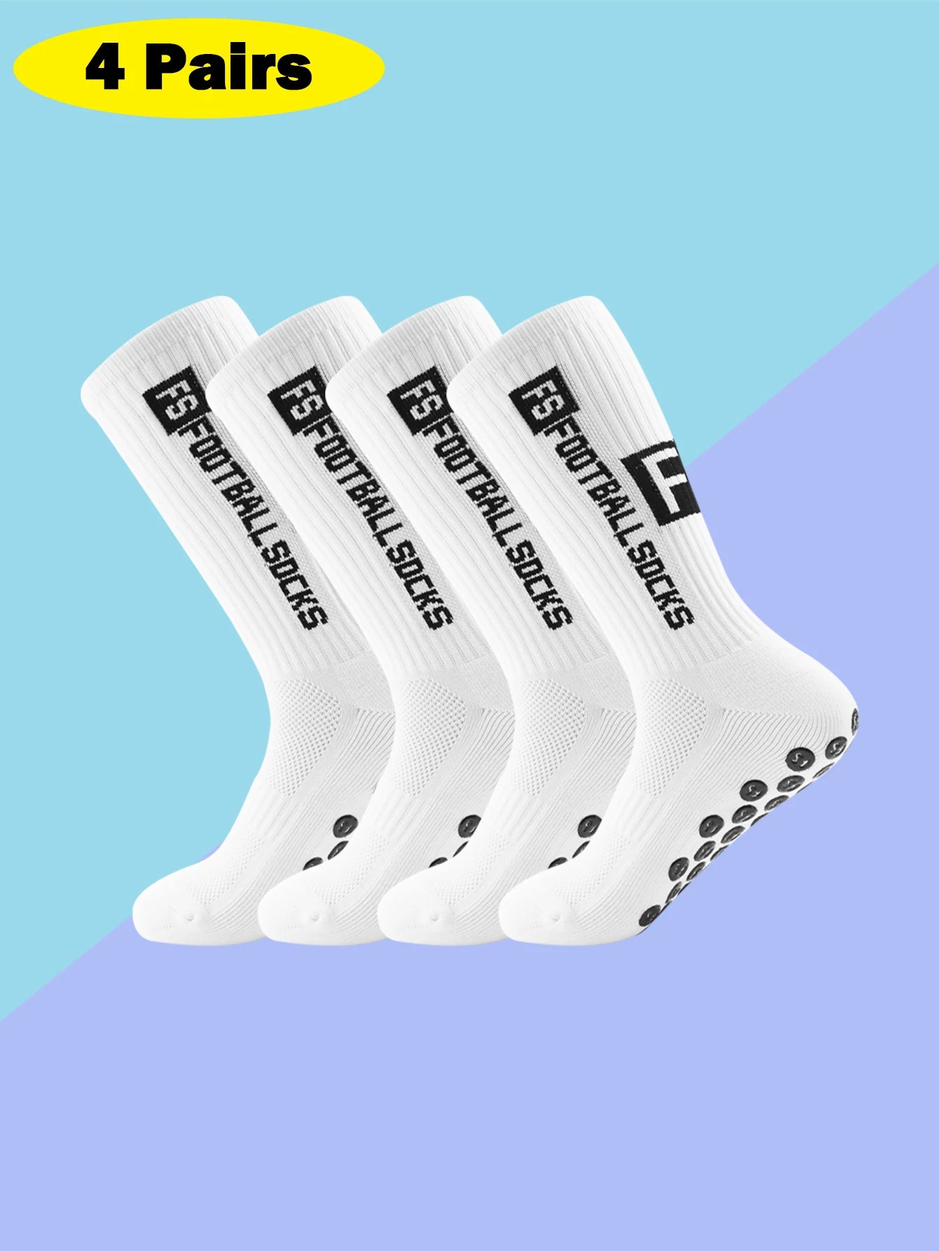 Men's Bamboo Soccer Socks With Non Slip Gripper Pads - 4 Pairs