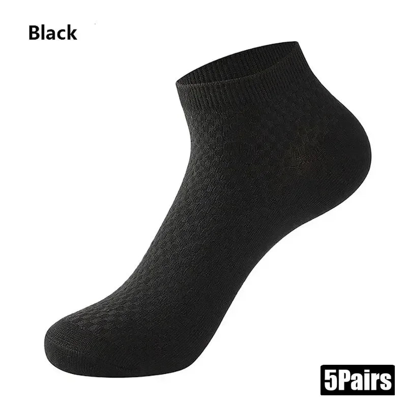 5 Pairs Men Bamboo Fiber Crew Socks Breathable Antibacterial Dress Socks