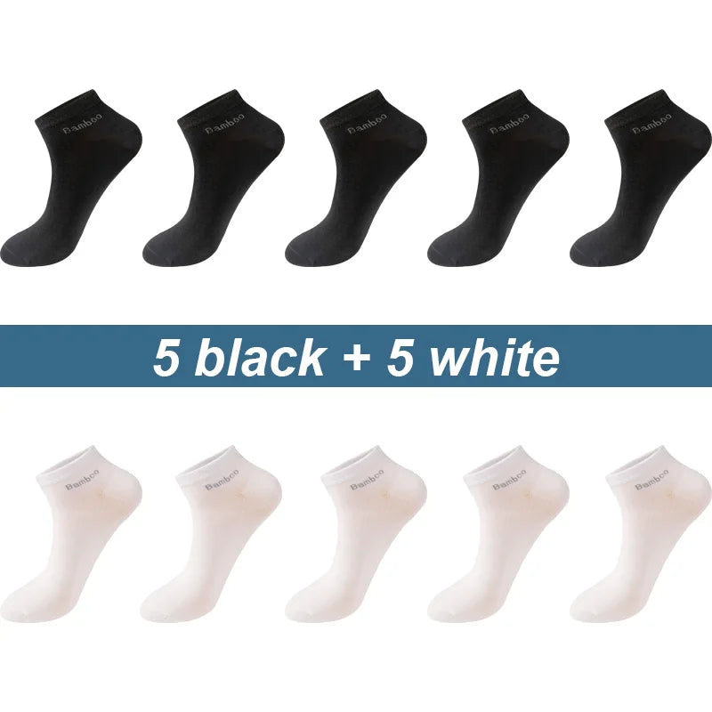 Men's Bamboo Fiber Socks 10 Pairs Breathable Ankle Antibacterial EU38-45 US6-11