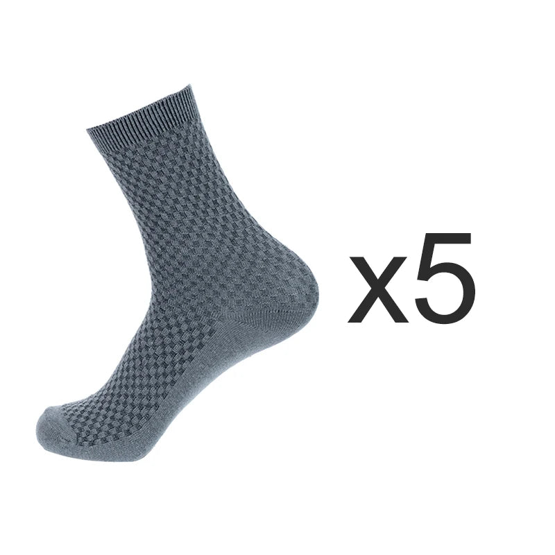 Mens Bamboo Fiber Socks 5 Pairs Long Business Solid Black High Quality