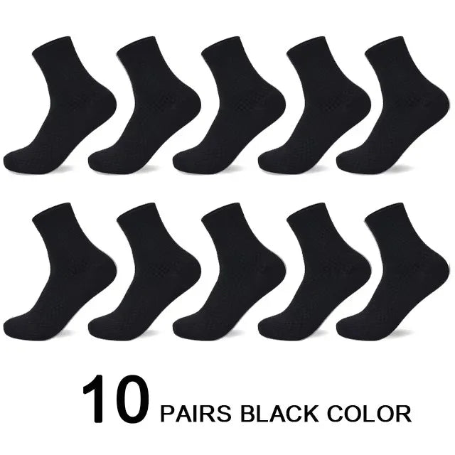 Mens Bamboo Fiber Dress Socks 10 Pairs Black Business Casual Plus Size 42 to 45