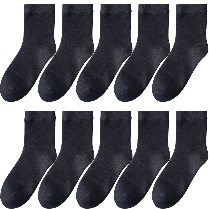 10 Pack Women's Bamboo Fiber Socks Retro Solid Color Casual Black Socks