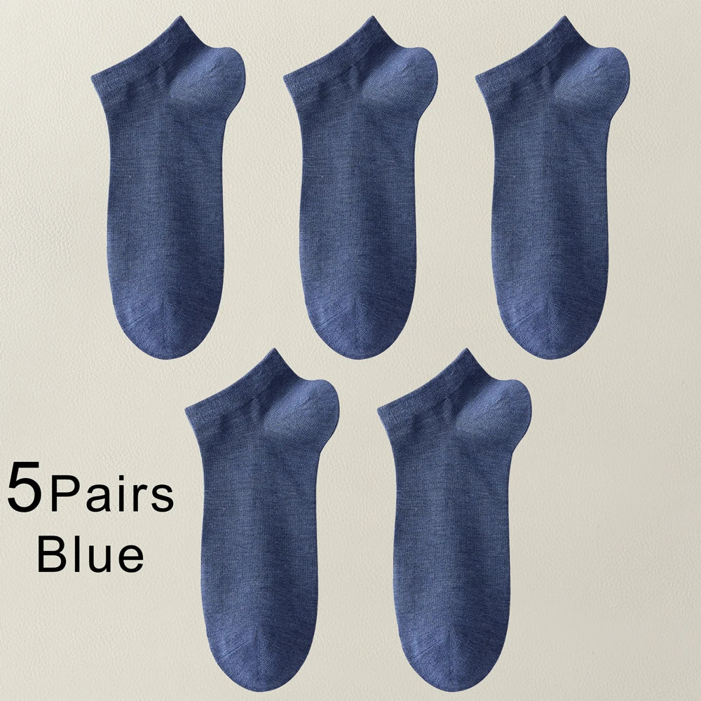 5 Pairs Mens Bamboo Fiber Ankle Socks Thin Breathable Antibacterial
