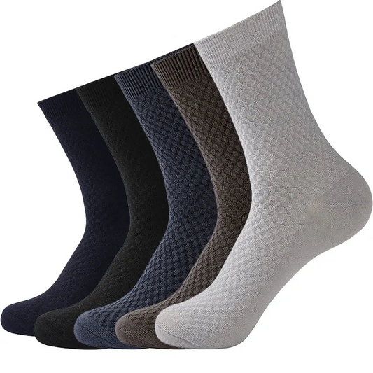 5 Pairs Men Bamboo Fiber Crew Socks - Breathable Antibacterial Dress Socks