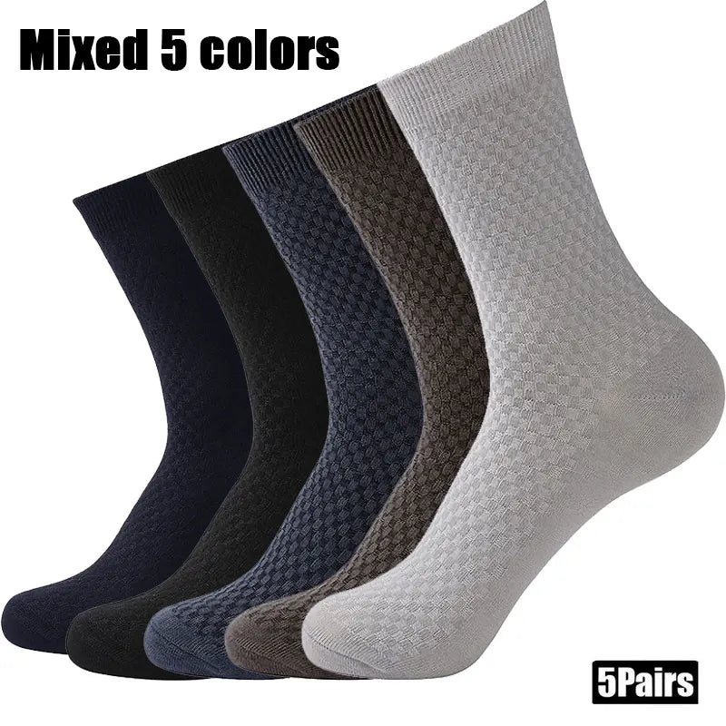 5 Pairs Men Bamboo Fiber Crew Socks Breathable Antibacterial Dress Socks