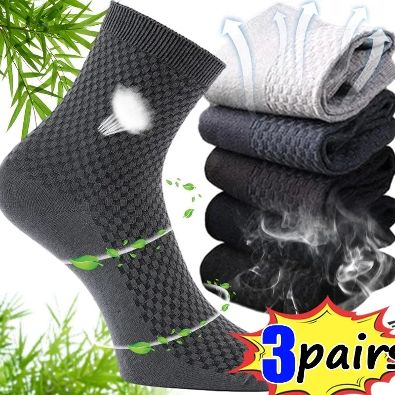 Mens Bamboo Fiber Deodorant High Tube Breathable Dress Socks One Size