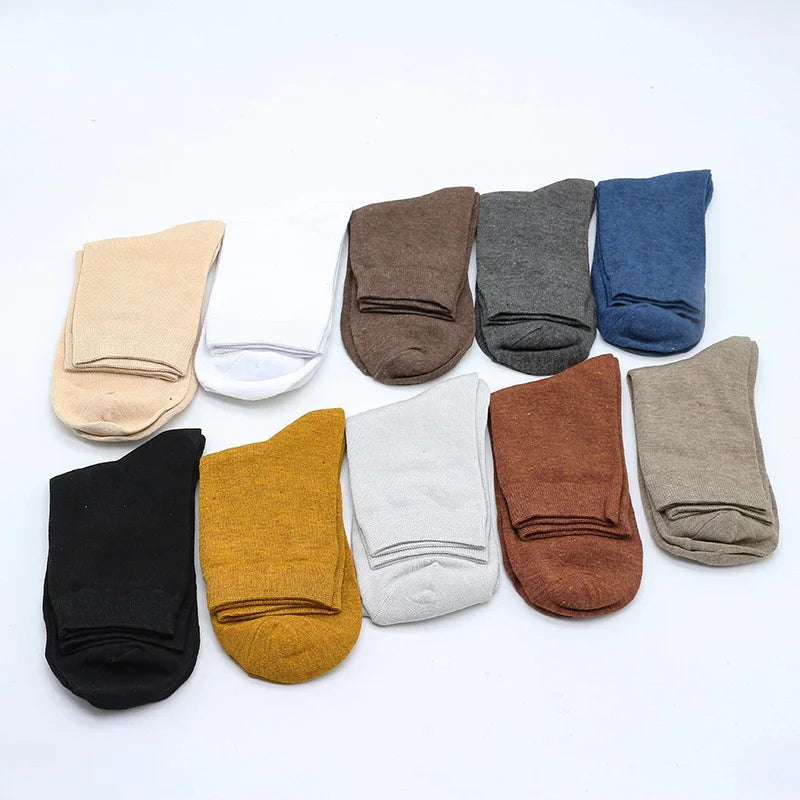 10 Pack Women's Bamboo Fiber Socks Retro Solid Color Casual Black Socks
