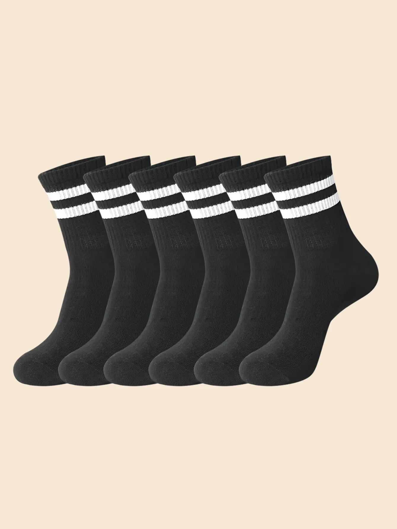 Men's Black/White Striped Mid Bamboo Tube Socks - Breathable Antibacterial