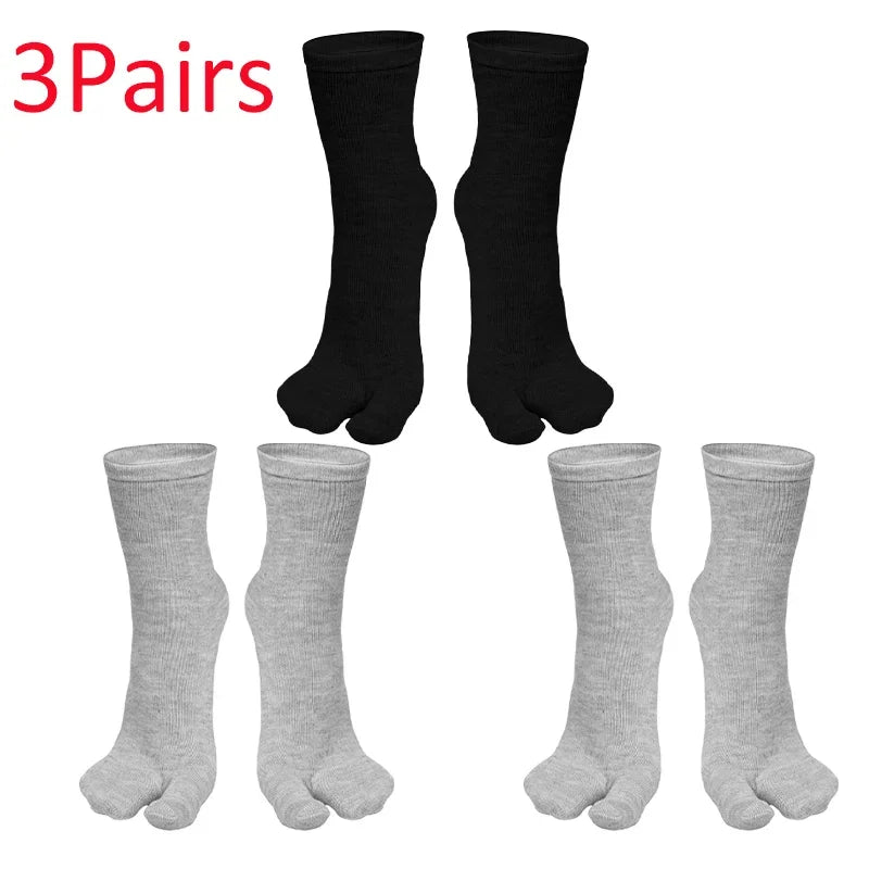 3 pairs of comfy cotton toe socks in black and gray, perfect for casual wear and everyday comfort.