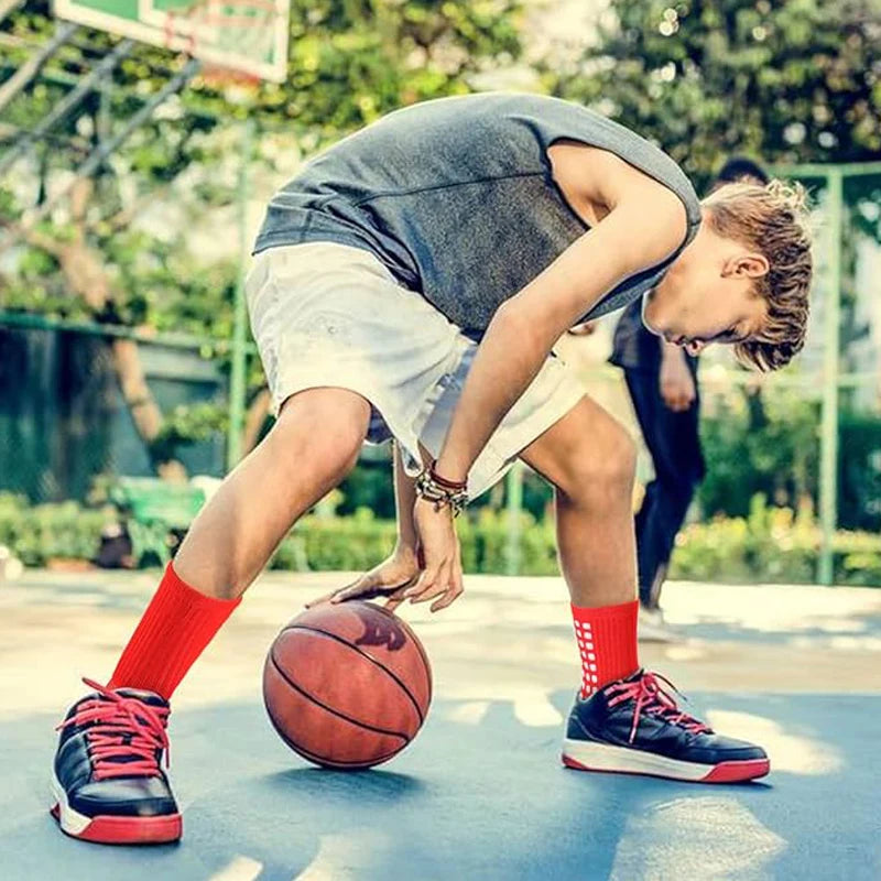 Men's Anti Slip Bamboo Grip Pad Sports Socks - Mid Calf