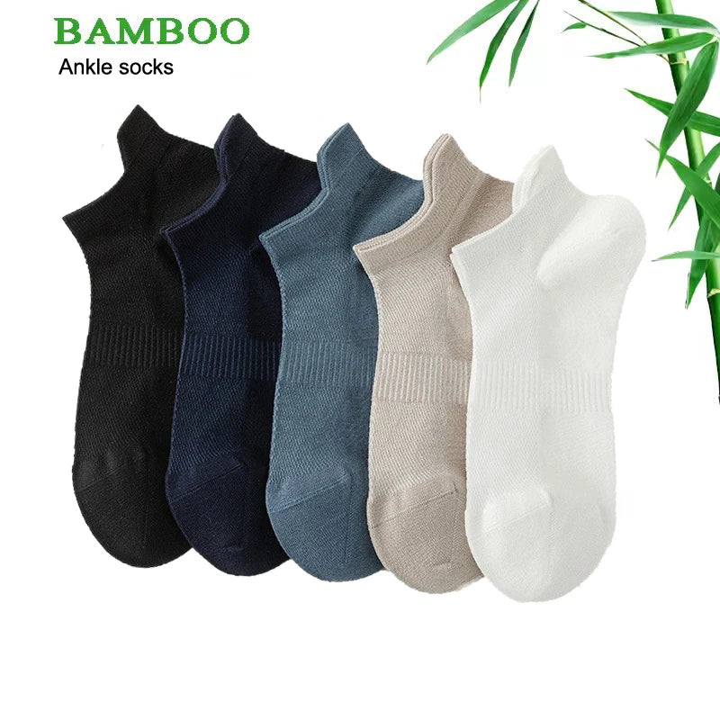 Mens Bamboo Fiber Breathable Ankle Socks - 5 Pairs
